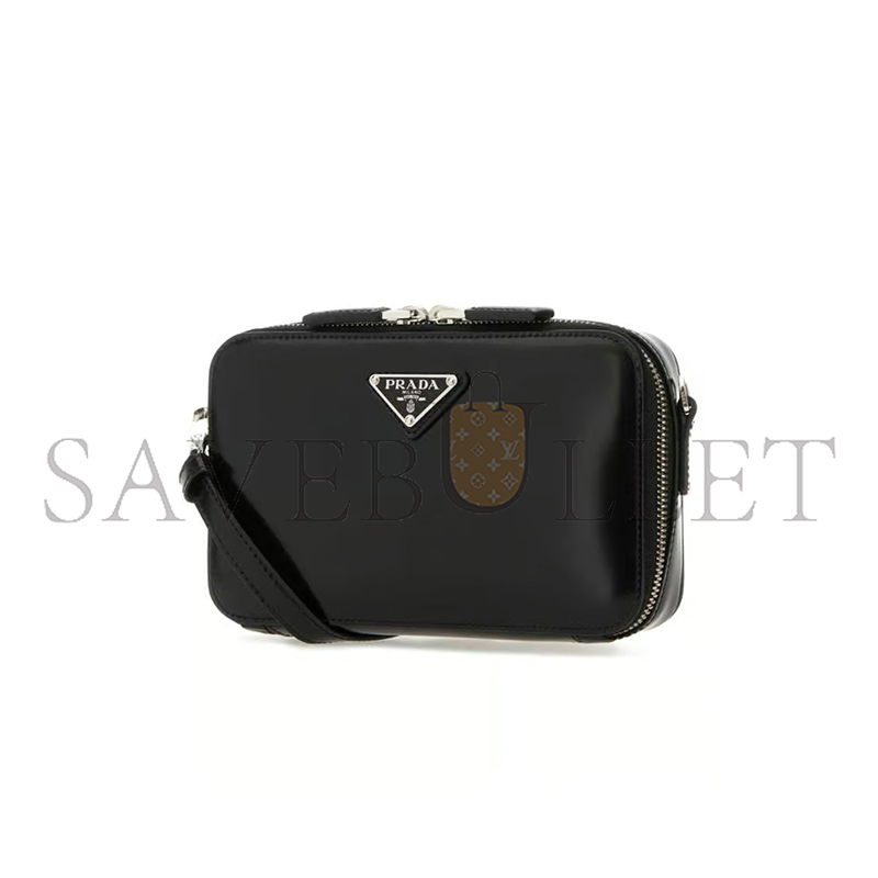 Pra*a black leather brique cross body bag 2vh173 (19*11.5*3.5cm)